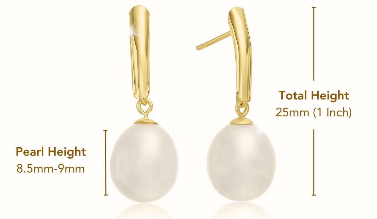 14k Solid Gold Pearl Drop Earrings with Butterfly Backings
