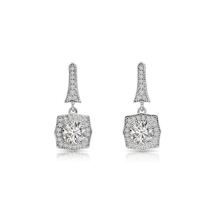 925 Sterling Silver CZ Halo Dangle Drop Stud Earrings