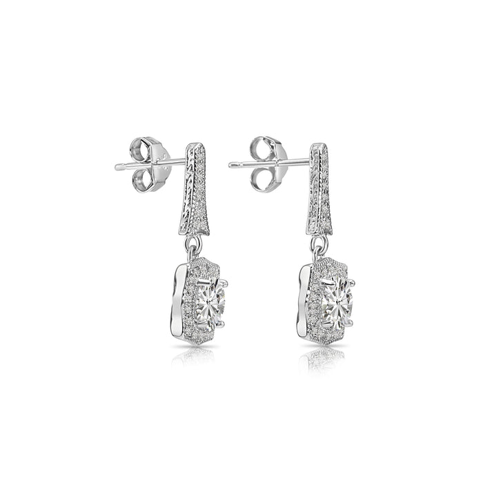 925 Sterling Silver CZ Halo Dangle Drop Stud Earrings
