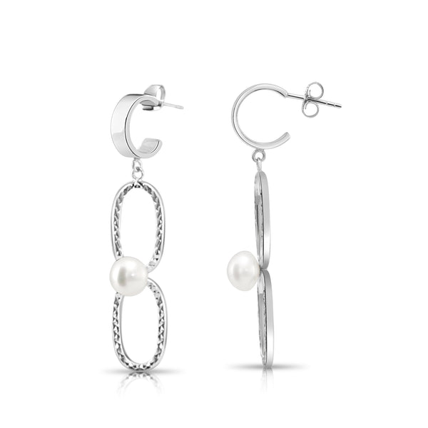 925 Sterling Silver Dangle Freshwater Cultured Pearl Stud Earrings - Pushback