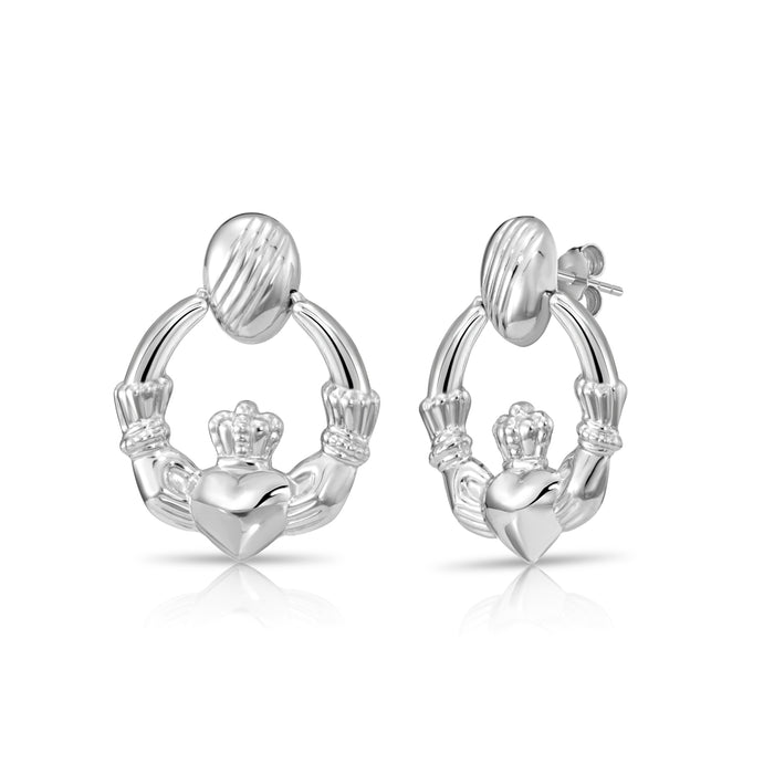 925 Sterling Silver Heart & Crown Claddagh Stud Earrings