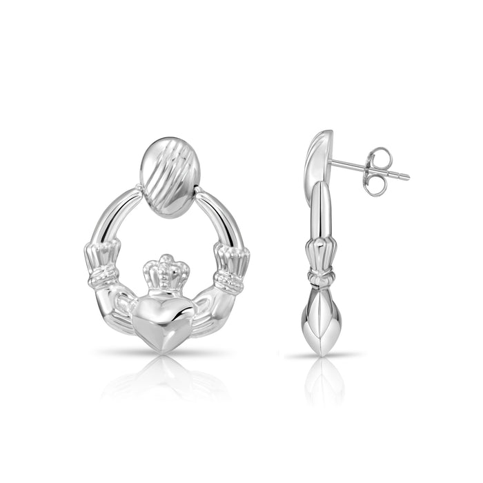 925 Sterling Silver Heart & Crown Claddagh Stud Earrings