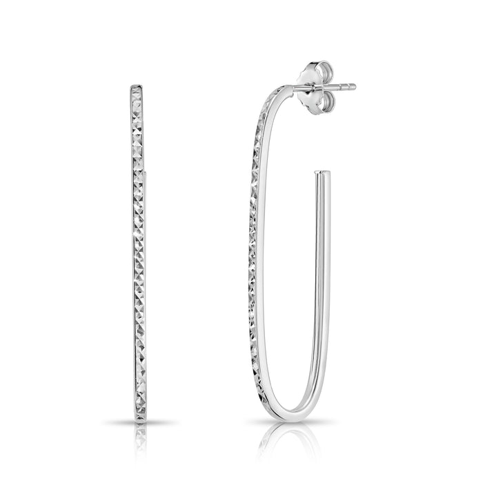 925 Sterling Silver Diamond-cut Oval Push-Back Stud Earrings