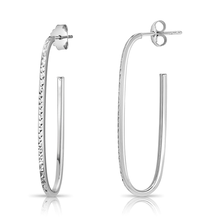 925 Sterling Silver Diamond-cut Oval Push-Back Stud Earrings