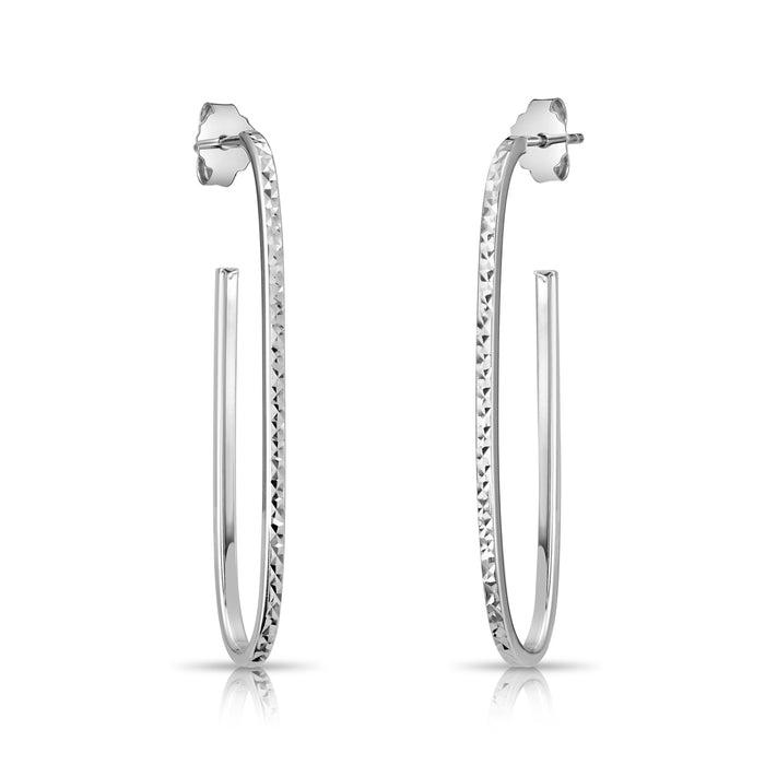 925 Sterling Silver Diamond-cut Oval Push-Back Stud Earrings