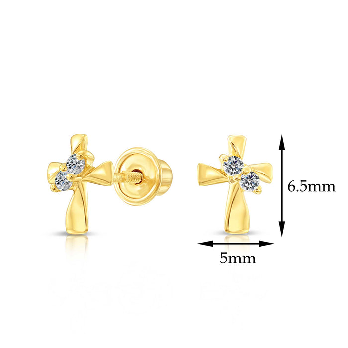 10k Yellow Gold Cross Cubic Zirconia Stud Earrings