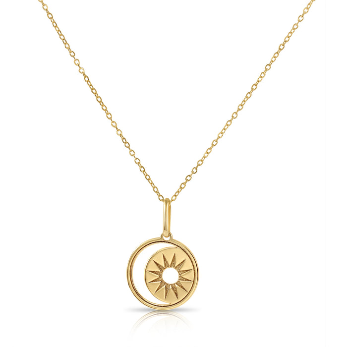 14K Yellow Gold Star and Moon Pendant Necklace