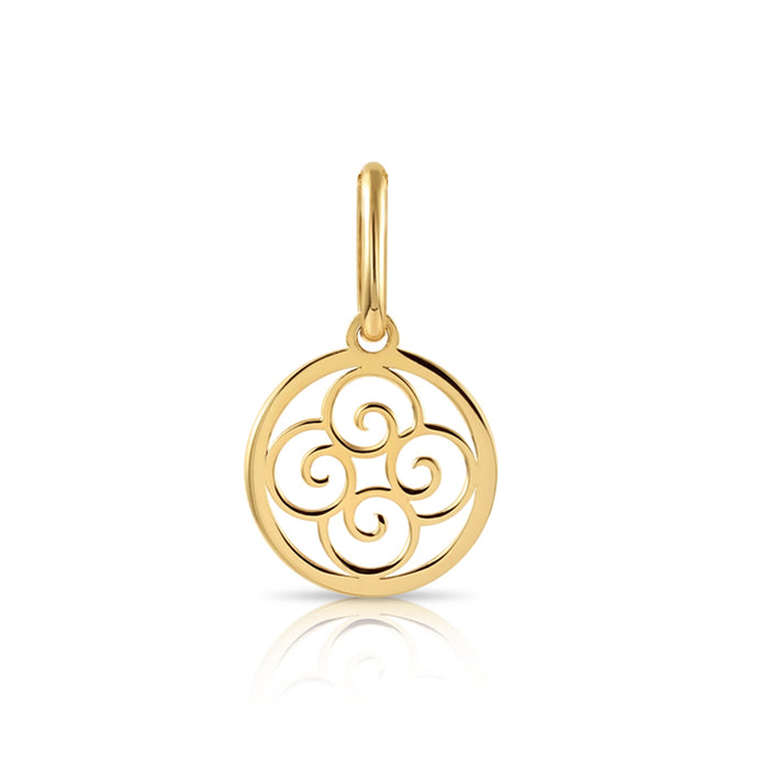 14K Yellow Gold Spiral Four Leaf Filigree Pendant Necklace