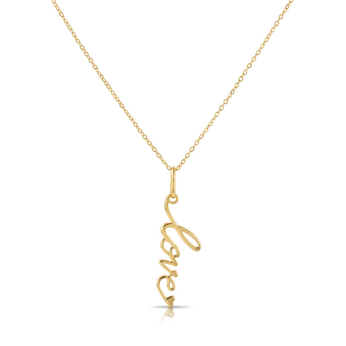14K Yellow Gold Scripted Love Pendant Necklace