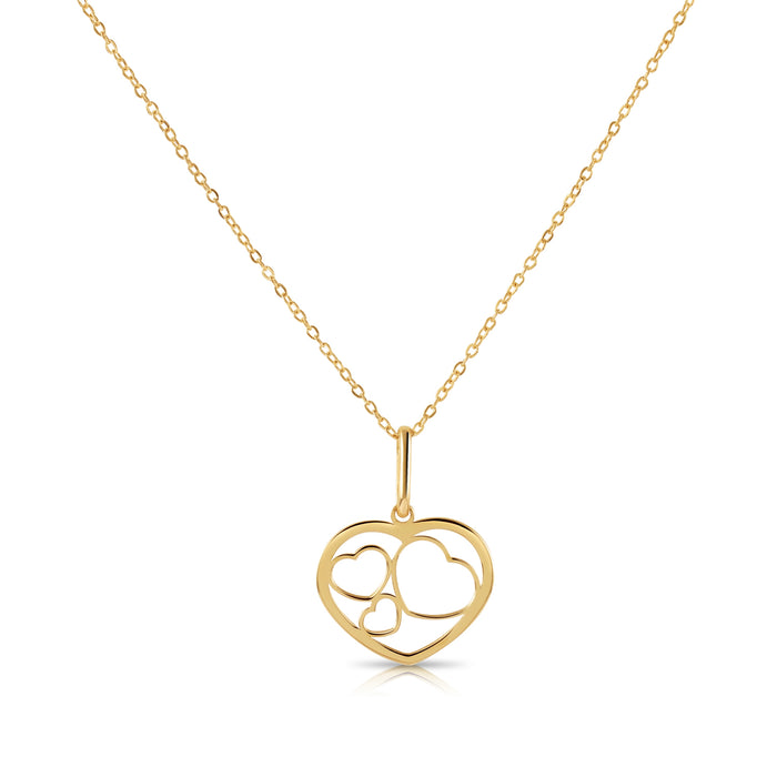 14K Yellow Gold Triple Heart Pendant Necklace