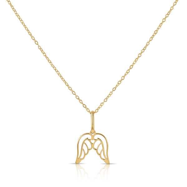 14K Yellow Gold Angel Wings Pendant Necklace