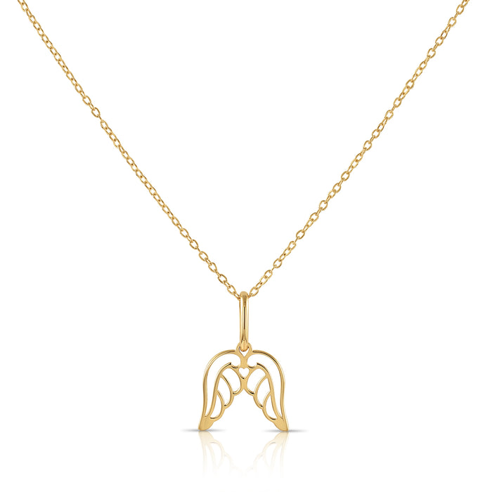 14K Yellow Gold Angel Wings Pendant Necklace
