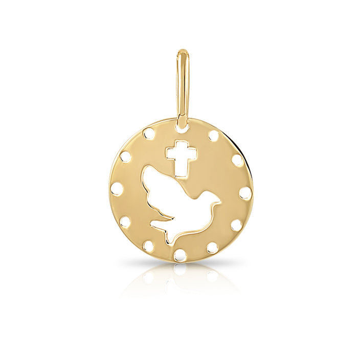 14K Yellow Gold Dove and Cross Pendant Necklace