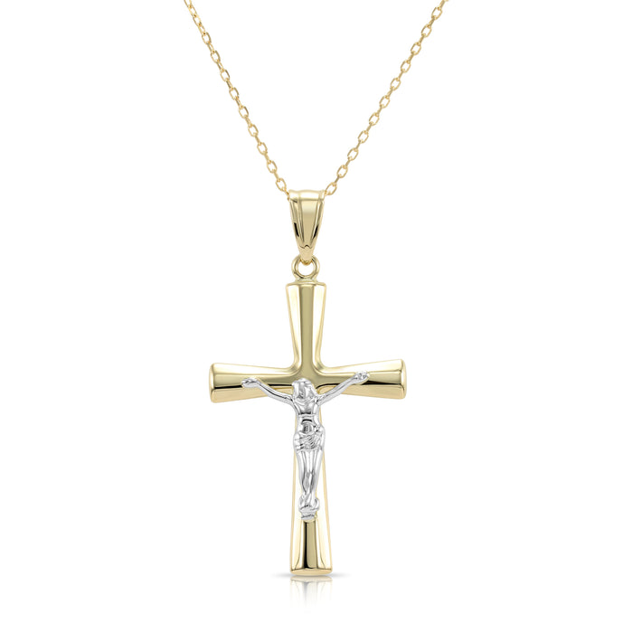 14K Two-Tone Gold Cross Jesus Piece Pendant Necklace