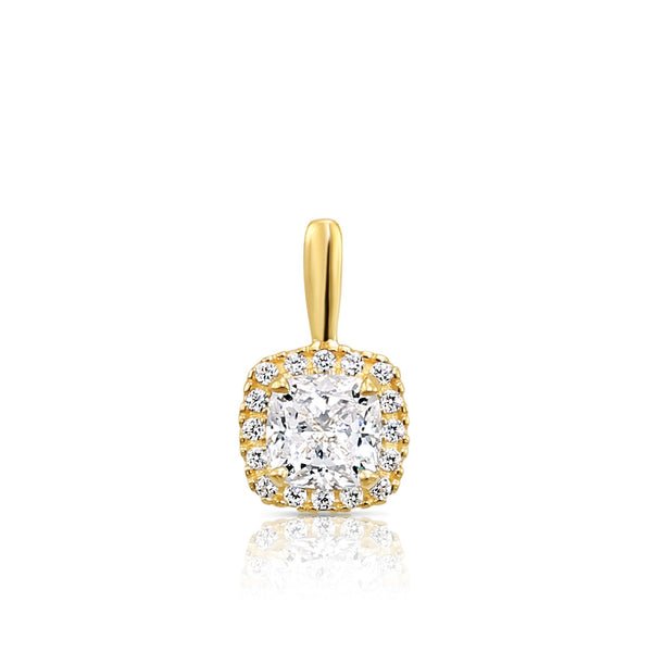 14K Yellow Gold Halo Cushion-Cut Cubic Zirconia Pendant