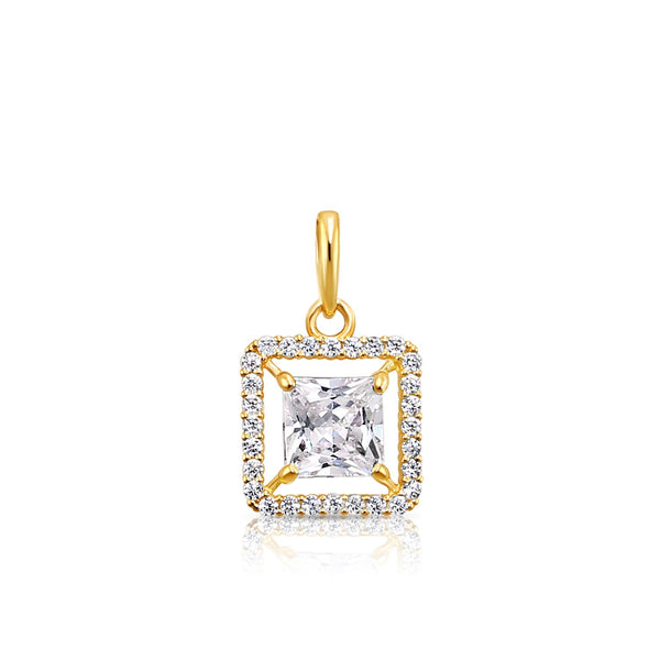 14K Yellow Gold Princess-Cut Halo Cubic Zirconia Pendant