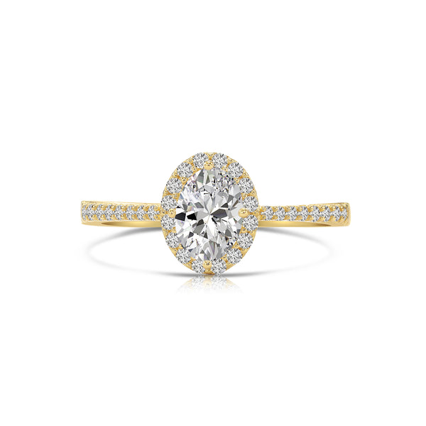 14K Yellow Gold Halo Oval Cut Cubic Zirconia Engagement Ring