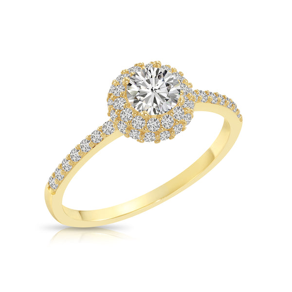 14K Yellow Gold Double Halo Cubic Zirconia Engagement Ring