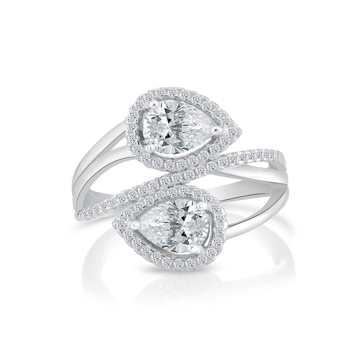 925 Sterling Silver Solitaire CZ Pear Halo Open Wrap Engagement Ring
