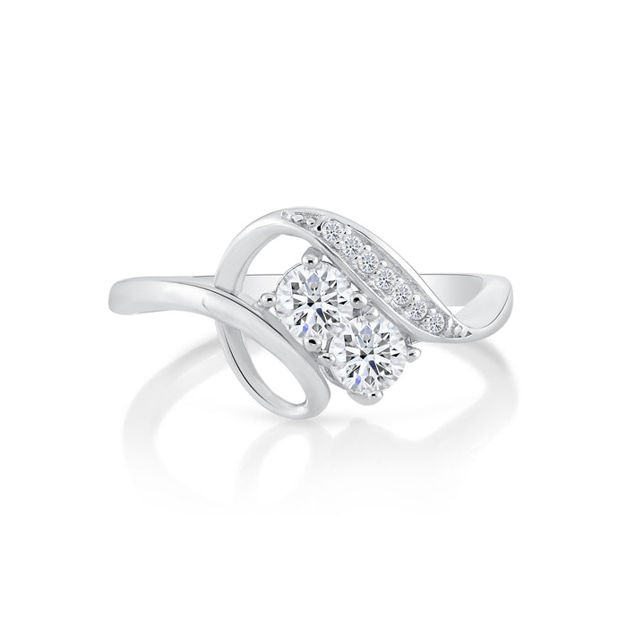 925 Sterling Silver Two Stone CZ Engagement Ring