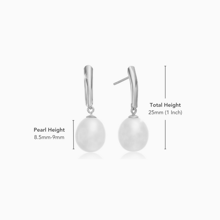 14k Solid White Gold Pearl Drop Earrings with Butterfly Backings