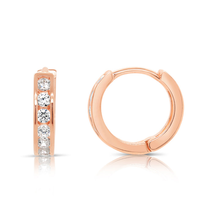 925 Sterling Silver Cubic Zirconia Birthstone Color Huggie Hoop Earrings, 13mm