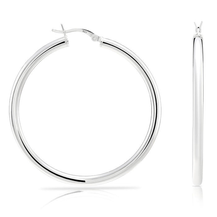 925 Sterling Silver High Polish Hoop Earrings, 3mm
