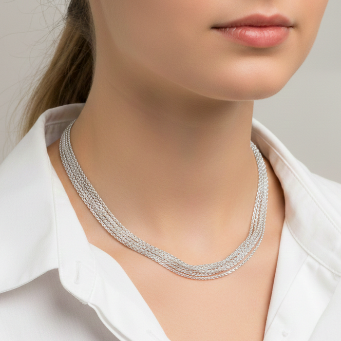 925 Sterling Silver Italian Multi-Row Cable Chain Necklace