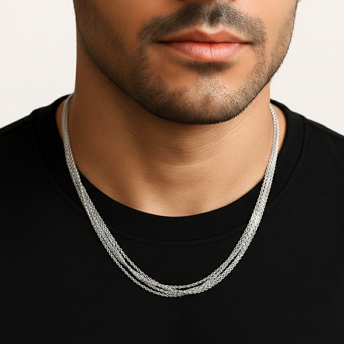 925 Sterling Silver Italian Multi-Row Cable Chain Necklace