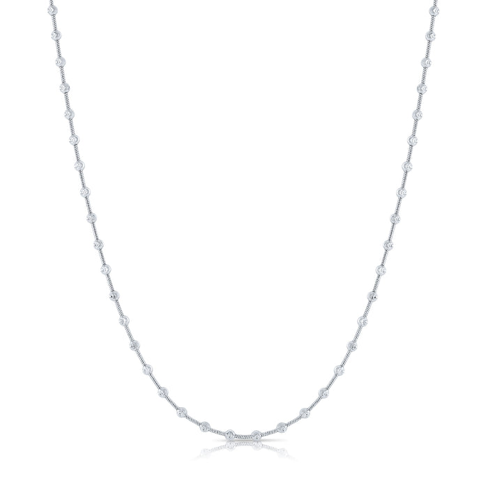 925 Sterling Silver Diamond Cut Beaded Moon Chain
