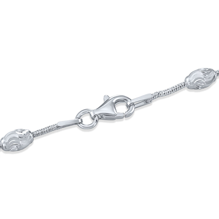 Sterling Silver Diamond-Cut Oval Bead Bracelet
