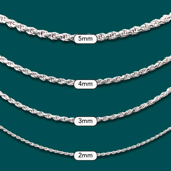 925 Solid Sterling Silver Rope Chain Bracelet