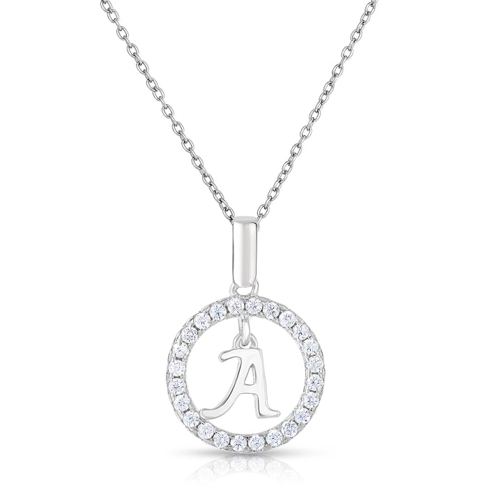 Sterling Silver Cubic Zirconia Round Initial Pendant Necklace