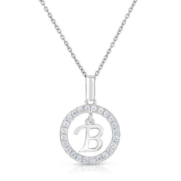 Sterling Silver Cubic Zirconia Round Initial Pendant Necklace