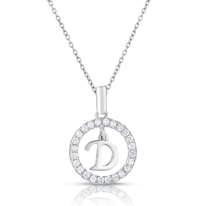 Sterling Silver Cubic Zirconia Round Initial Pendant Necklace