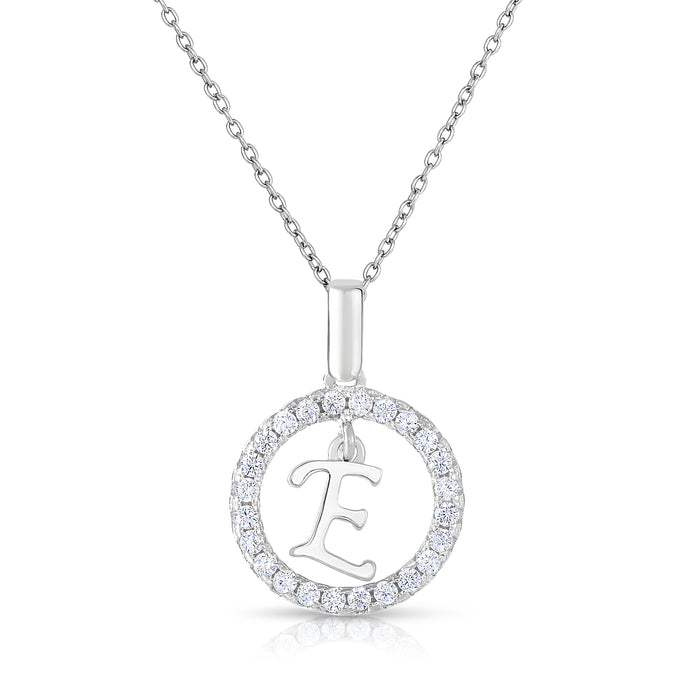 Sterling Silver Cubic Zirconia Round Initial Pendant Necklace