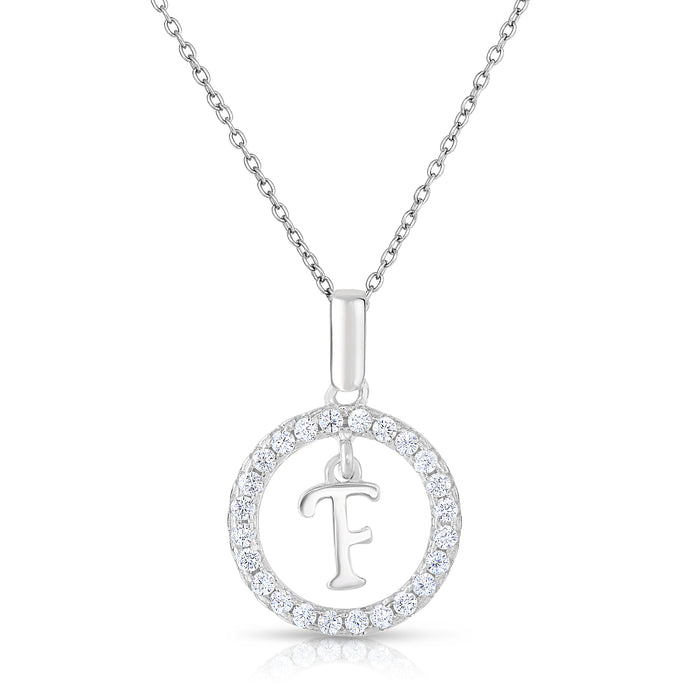Sterling Silver Cubic Zirconia Round Initial Pendant Necklace