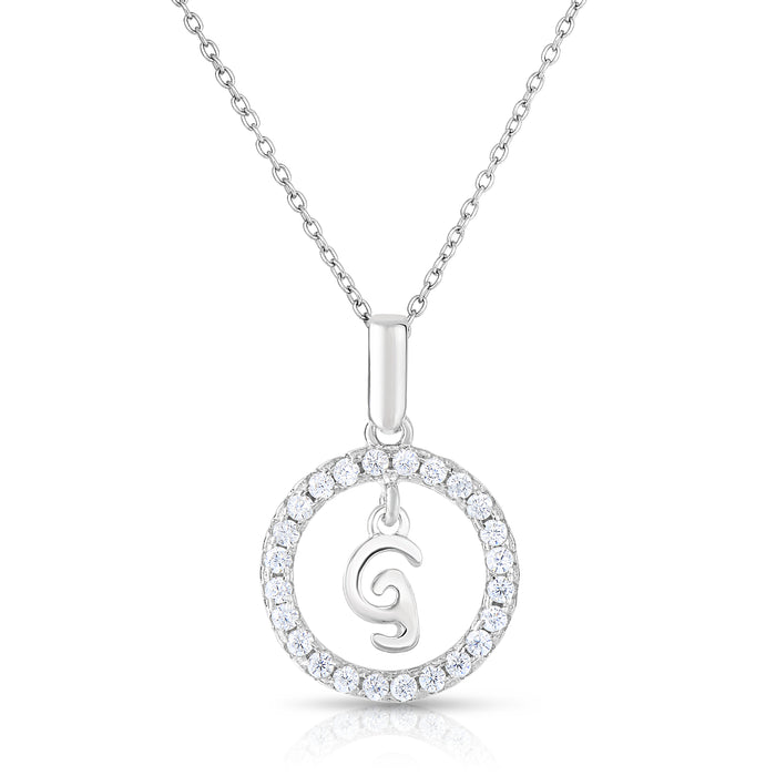 Sterling Silver Cubic Zirconia Round Initial Pendant Necklace