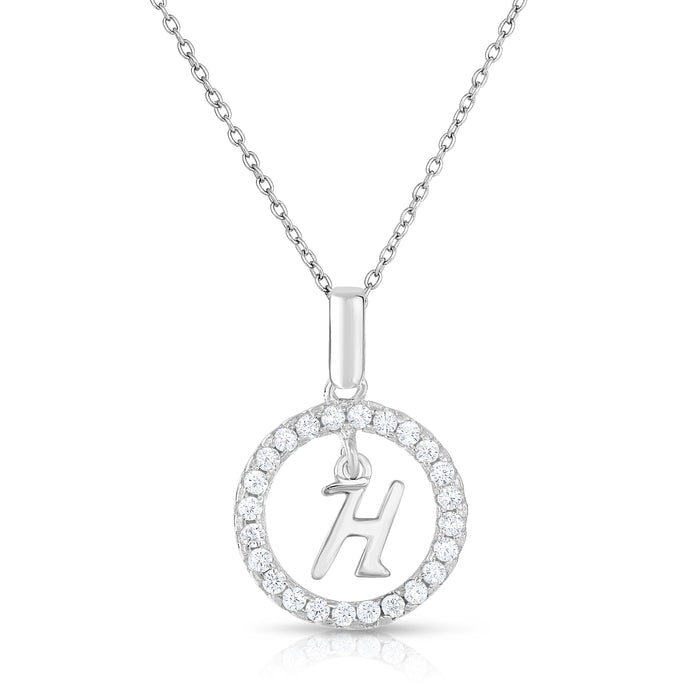 Sterling Silver Cubic Zirconia Round Initial Pendant Necklace