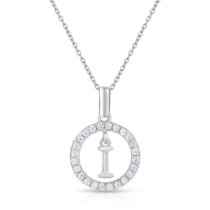 Sterling Silver Cubic Zirconia Round Initial Pendant Necklace