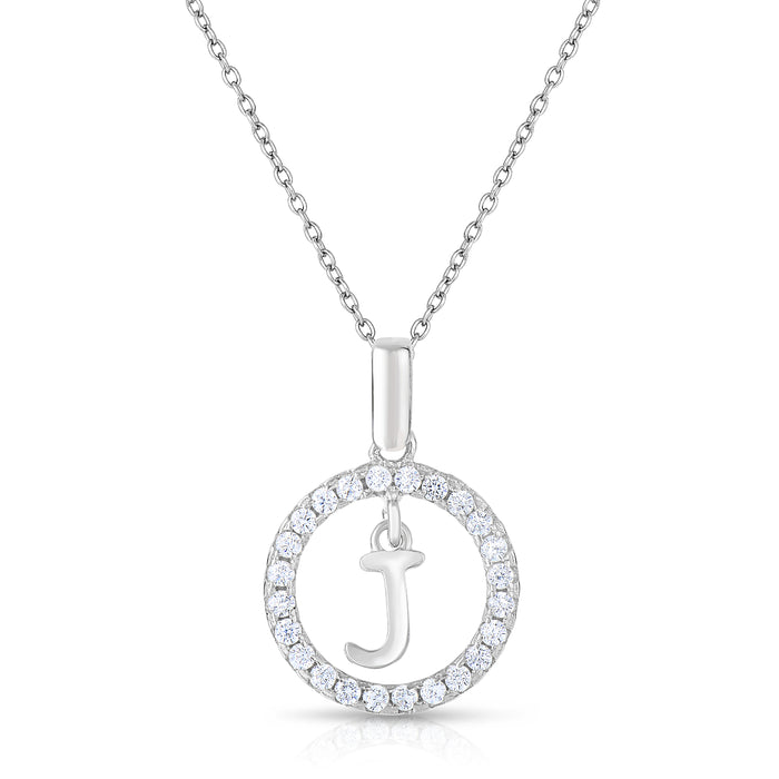 Sterling Silver Cubic Zirconia Round Initial Pendant Necklace