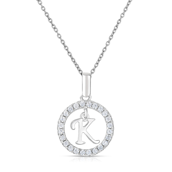 Sterling Silver Cubic Zirconia Round Initial Pendant Necklace
