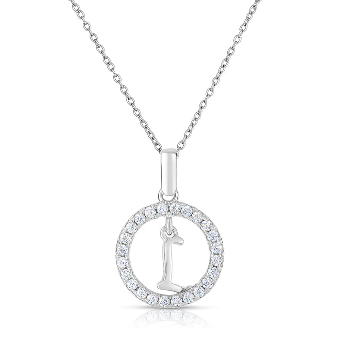 Sterling Silver Cubic Zirconia Round Initial Pendant Necklace