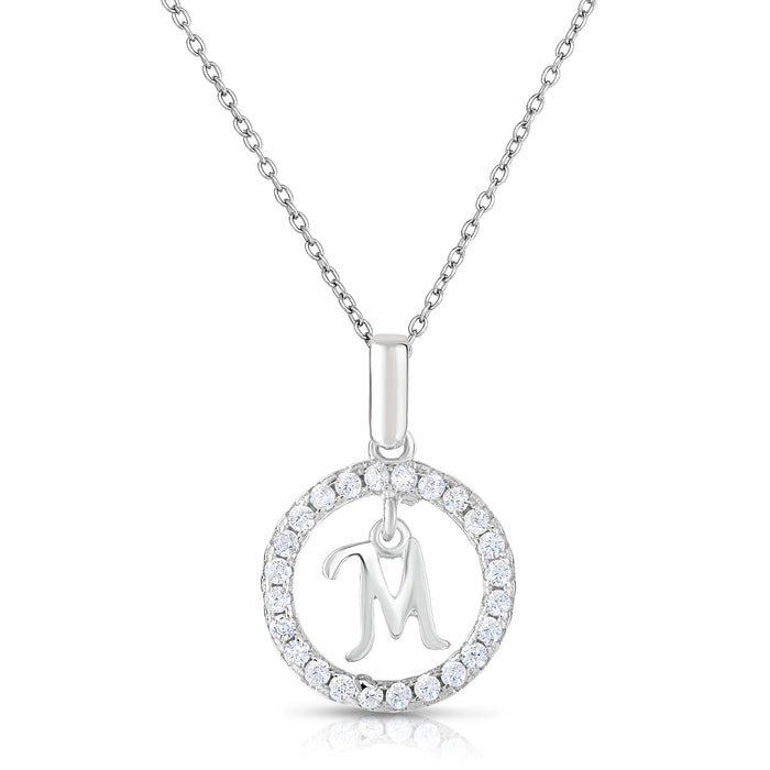 Sterling Silver Cubic Zirconia Round Initial Pendant Necklace