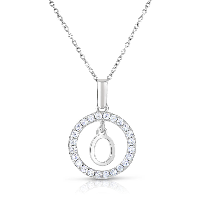 Sterling Silver Cubic Zirconia Round Initial Pendant Necklace