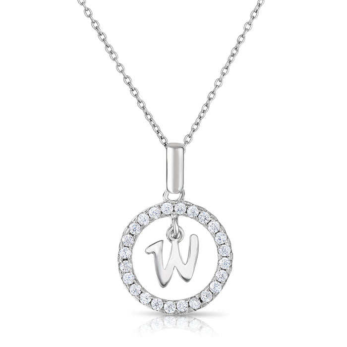 Sterling Silver Cubic Zirconia Round Initial Pendant Necklace
