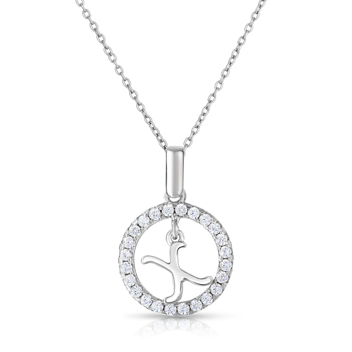 Sterling Silver Cubic Zirconia Round Initial Pendant Necklace