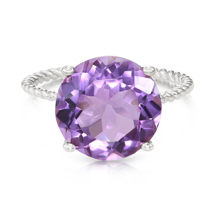 925 Sterling Silver Amethyst Quartz Gemstone Ring, 5.6 CTW
