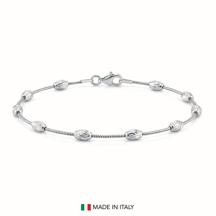 Sterling Silver Diamond-Cut Oval Bead Bracelet