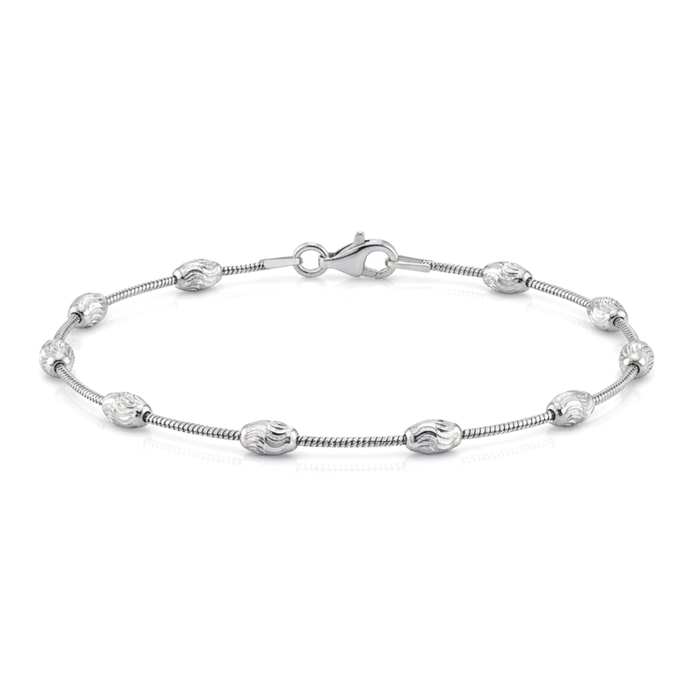 Sterling Silver Diamond-Cut Oval Bead Bracelet